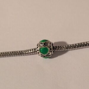 Silver‎ and Green Heart Charm for Pandora Style Bracelet